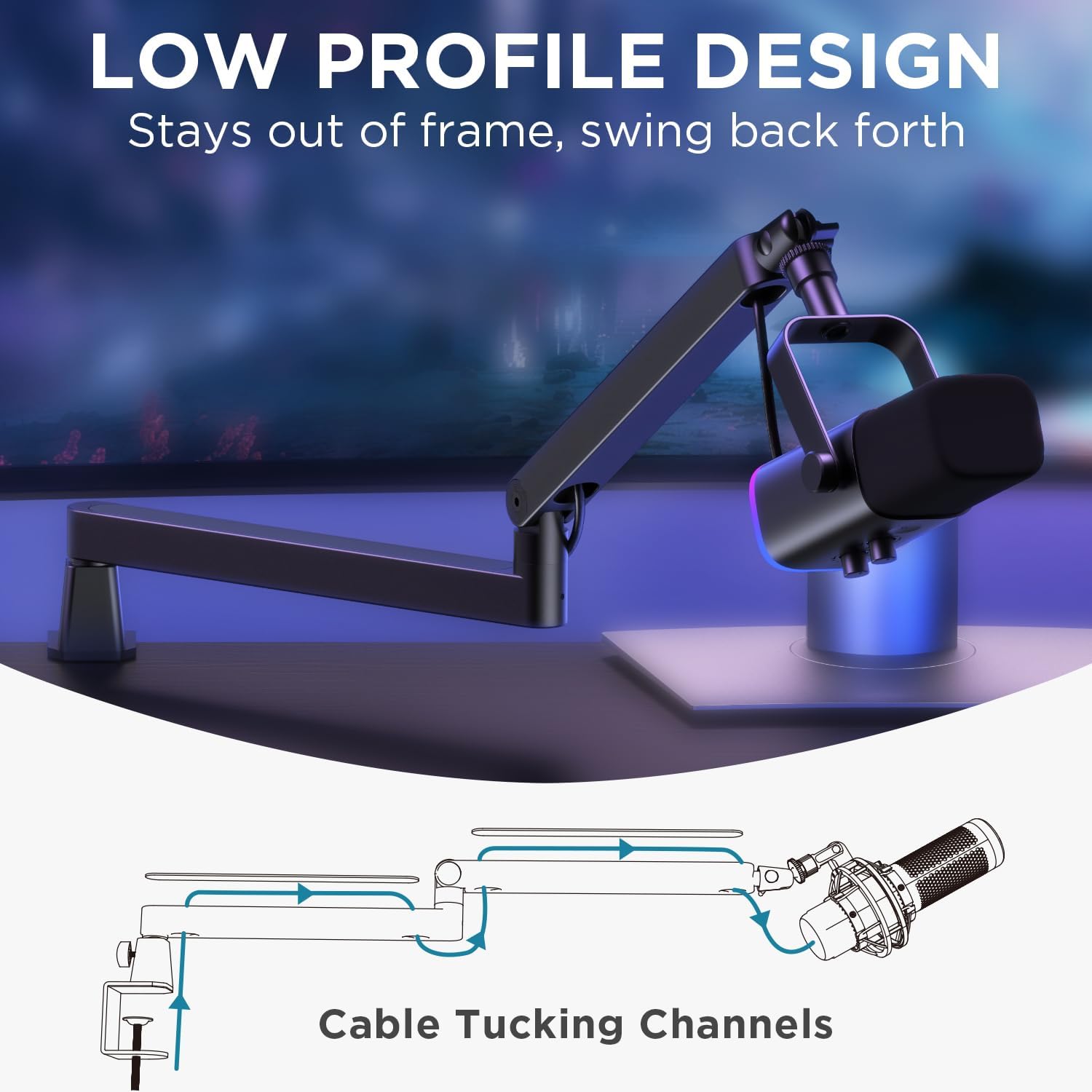 InnoGear Microphone Boom Arm, 360° Rotatable Low Profile Mic Stand with Magnetic Cable Management Desk Mount for Fifine AM8 K669B Blue Yeti HyperX QuadCast SoloCast AT2020, Black - Image 2