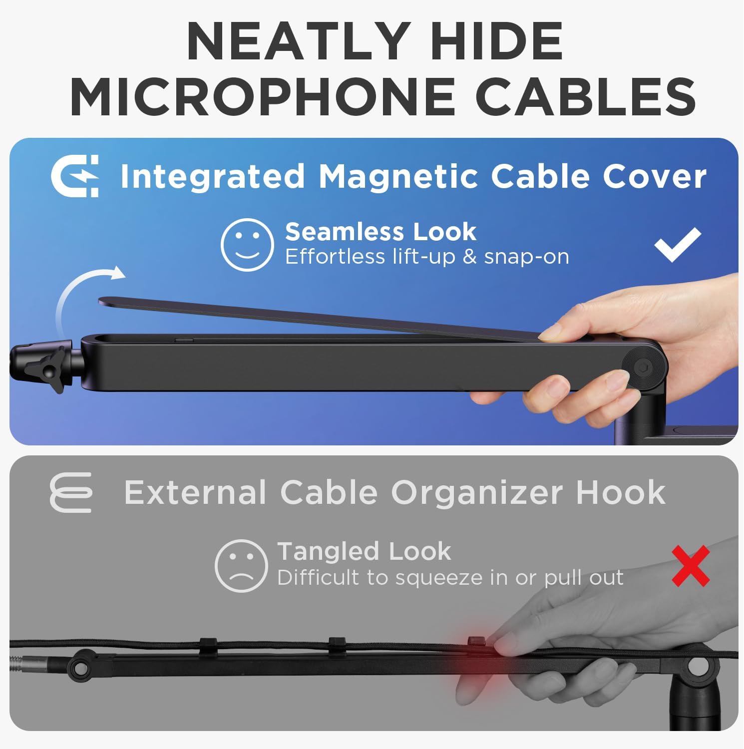 InnoGear Microphone Boom Arm, 360° Rotatable Low Profile Mic Stand with Magnetic Cable Management Desk Mount for Fifine AM8 K669B Blue Yeti HyperX QuadCast SoloCast AT2020, Black - Image 3