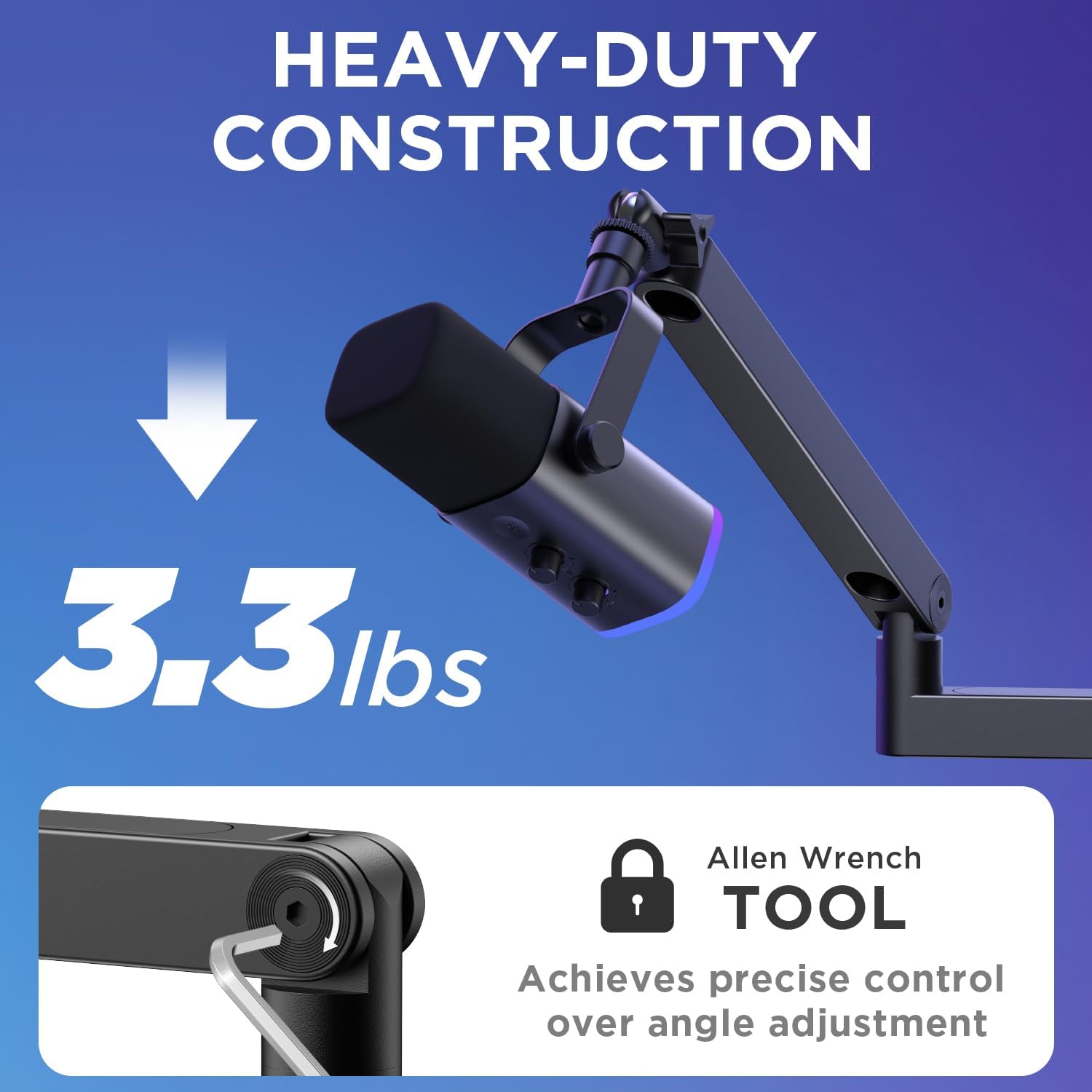 InnoGear Microphone Boom Arm, 360° Rotatable Low Profile Mic Stand with Magnetic Cable Management Desk Mount for Fifine AM8 K669B Blue Yeti HyperX QuadCast SoloCast AT2020, Black - Image 7