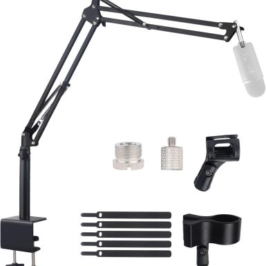 Microphone Stand Mic Boom Arm for Blue Yeti HyperX QuadCast SoloCast Yeti Nano Snowball SM7B Q2U Fifine K669B and Other Mics, Overhead Mic Stand Desk Boom Arm with 5/8" 1/4" Adapter