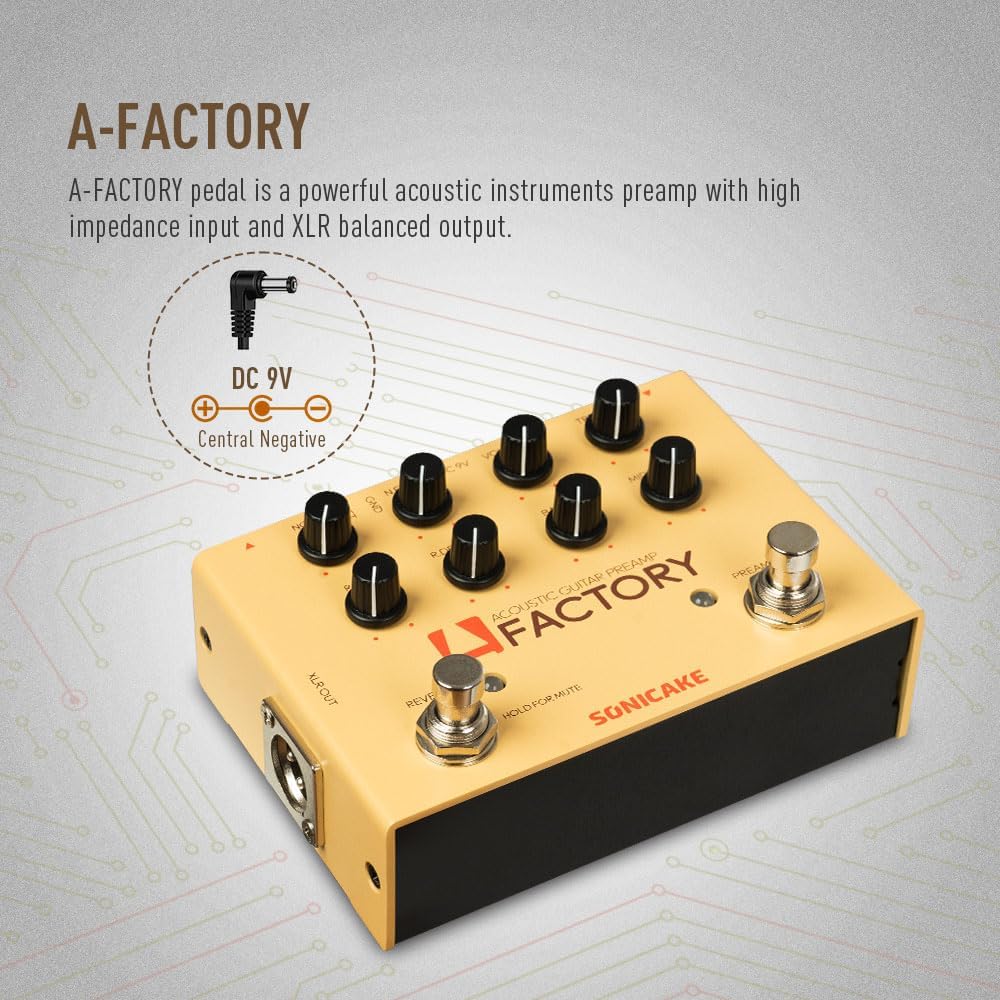 SONICAKE Acoustic Guitar Effects Pedal with Analog Preamp and Digital Reverb Acoustic Instruments with XLR Output - A Factory - Image 2