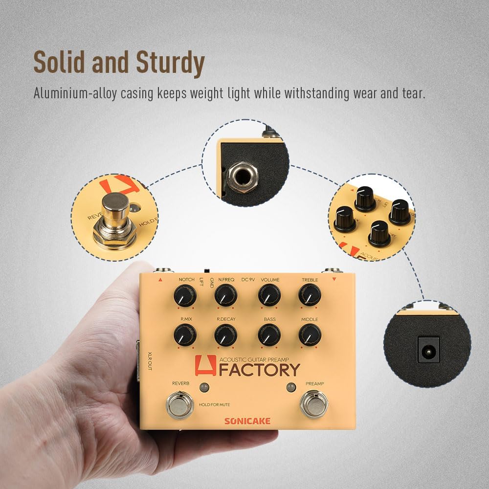 SONICAKE Acoustic Guitar Effects Pedal with Analog Preamp and Digital Reverb Acoustic Instruments with XLR Output - A Factory - Image 6