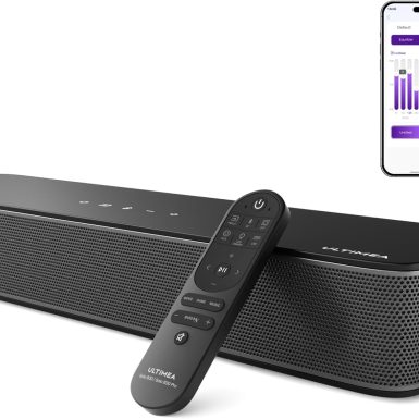 ULTIMEA 2.1ch Compact Sound Bar for TV, Built-in Subwoofer, APP Control, Peak Power 120W, All-in-one PC Sound bar for Game, 16 Inches Bluetooth 5.3 TV Sound Bar, Opt/AUX/Wall Mount, Solo B30 Pro